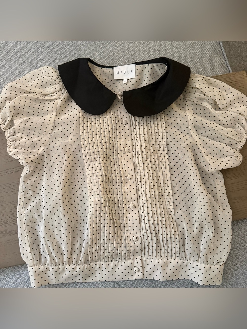Mabel Cream Polka Dot Blouse with Black Peter Pan Collar